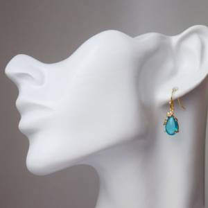 Tropfen Ohrhänger Gold, Viktorianische Ohrringe, Blau Gold, Kristall Glas Ohrringe, Brautschmuck, Unikat hängende Ohrrin Bild 6