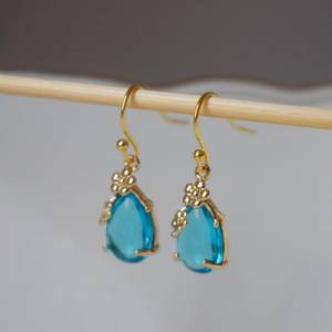 Tropfen Ohrhänger Gold, Viktorianische Ohrringe, Blau Gold, Kristall Glas Ohrringe, Brautschmuck, Unikat hängende Ohrrin Bild 7