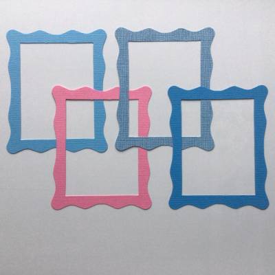 Stanzteile Rahmen gewellt mit Struktur,4 Bilderrahmen mit Wellenrand,rosa, blau, Kartenaufleger, zum Kartenbasteln