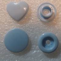 24 Druckknöpfe Herzchen in hellblau blau  nähfrei snaps 12,4 mm T5  B20 Bild 1