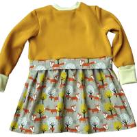 Girly Sweater/Winter mit Schößchen - Mädchenkleid - Größe 122 - Füchse beige gelb Bild 2