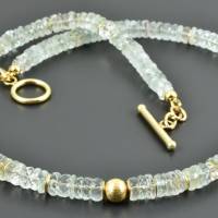 Aquamarin-Collier mit vergoldetem Silber, Kette Aquamarin hellblau gold facettiert Bild 3