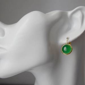 Ohrringe Achat grün, 10mm, Ohrhänger Edelstein Gold, grüner Stein Hängeohrringe, rund, Ohrringe hängende, Achat Schmuck, Bild 3