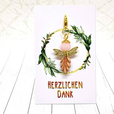 Glücksbringer Waldelfe Anhänger goldfarben/rosa – einzigartiges Geschenk & Unikat