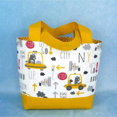 Kindertasche mit NY Taxi Bären, gefüttert | Kindergartentasche | Kita Tasche | Stofftasche