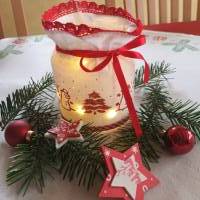 Weihnachtliches Windlicht, Baumwollbatist, handbedruckt. Bild 2