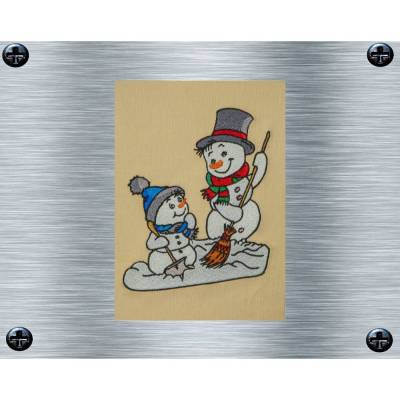 Stickdatei Schneemann mit Söhnli Bunt - 4 Größen ab 10 x 13 cm - weihnachtliche Stickmotive, digitale Stickdatei