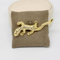 Vintage Brosche Krokodil Salamander Tier Motiv Gold Farbe mit Kristalle 80er Jahre wuchtig Bild 1