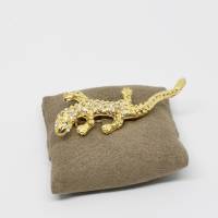 Vintage Brosche Krokodil Salamander Tier Motiv Gold Farbe mit Kristalle 80er Jahre wuchtig Bild 2
