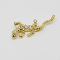 Vintage Brosche Krokodil Salamander Tier Motiv Gold Farbe mit Kristalle 80er Jahre wuchtig Bild 4