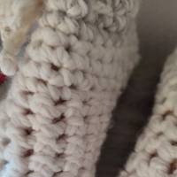 Hüttenschuhe  Shetlandwolle mit Ledersohle, creme, gehäkelt Bild 6