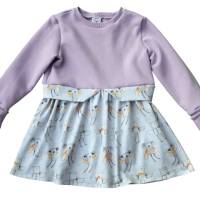 Girly Sweater/Winter mit Schößchen - Mädchenkleid - Größe 128- Flugwesen flieder weiß Bild 1