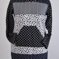 Damen Kurz Kleid in Struktur Schwarz/Weiß gepunktet Bild 1