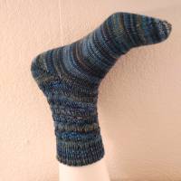 handgestrickte Socken, Größe 42 - 45, 6-fach Sockenwolle, blau, Minecraftmuster, warme Strümpfe Bild 3
