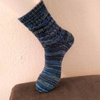 handgestrickte Socken, Größe 42 - 45, 6-fach Sockenwolle, blau, Minecraftmuster, warme Strümpfe Bild 4