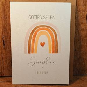 Glückwunschkarte zur Taufe personalisiert mit Namen und Taufdatum - Taufkarte Regenbogen mit Herz - Geschenkkarte Gottes Bild 2