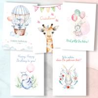 Geburtstagskarten Kinder, 20x Glückwunschkarten zum Geburtstag Kinder, Happy Birthday Karten Set, Aquarell Tiere Bild 4
