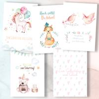 Geburtstagskarten Kinder, 20x Glückwunschkarten zum Geburtstag Kinder, Happy Birthday Karten Set, Aquarell Tiere Bild 6