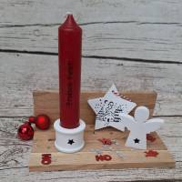 "Weihnachten to Go" Geschenkset in Holzbox ~ Stabkerze mit Kerzenständer und Deko ~ Engel ~ Anhänger Stern Bild 2
