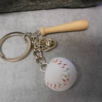 Baseball Schlüsselanhänger versilbert 3D und Schläger Bild 2