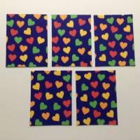 Stanzteile kleine Karten mit bunten Herzen, 5 Stück, Rechtecke Herzchen, Kartenaufleger Bild 1