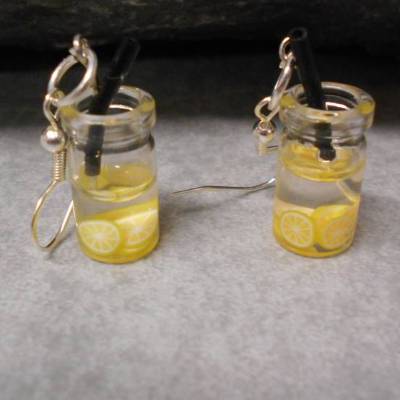 Zitronenlimonade Ohrringe – Kawaii Ohrhänger Glas Limonade mit Strohhalm und Früchten