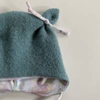 Ohrenmütze aus Merinowalk und Baumwolljersey, mintfarbene Wollwalkmütze mit Öhrchen Bild 2