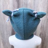 Ohrenmütze aus Merinowalk und Baumwolljersey, mintfarbene Wollwalkmütze mit Öhrchen Bild 6