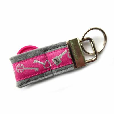 Schlüsselanhänger Schlüssel Keys aus Filz und Webband grau hellgrau schwarz dunkerot pink mit Fach für Einkaufswagenchip