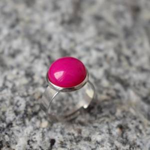 Ring Jade Rosa Silber, Statement verstellbarer Pink rund Stein Ring, Edelstein Magenta Rosa Ring, Schmuck Rosa, Geburtst Bild 4