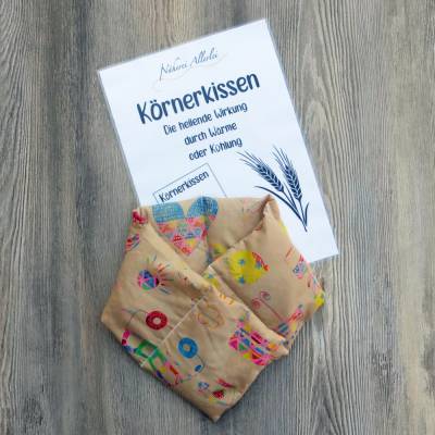 Pinkgemustertes Dinkel-Körnerkissen, 60x15cm in 6 Kammern, Nacken- oder Bauchkissen mit Heißluftballondruck