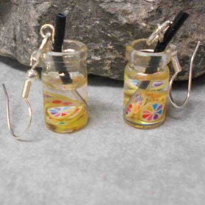 Regenbogen Glas Limonade Ohrhänger – Kawaii & Schrill, 3D Früchte, Karneval Schmuck