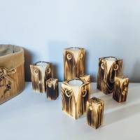 Eulen Teelichthalter aus Holz | Eulen Dekoration bestehend aus 2 Eulen | Holzdekoration für Kerzen aus Massivholz Bild 1