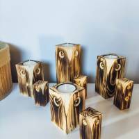 Eulen Teelichthalter aus Holz | Eulen Dekoration bestehend aus 2 Eulen | Holzdekoration für Kerzen aus Massivholz Bild 2