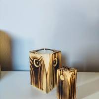 Eulen Teelichthalter aus Holz | Eulen Dekoration bestehend aus 2 Eulen | Holzdekoration für Kerzen aus Massivholz Bild 3