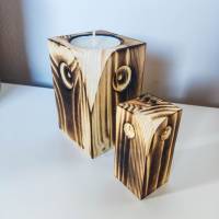 Eulen Teelichthalter aus Holz | Eulen Dekoration bestehend aus 2 Eulen | Holzdekoration für Kerzen aus Massivholz Bild 5