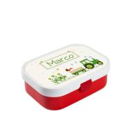 Brotdose Mepal mit Namen, Lunchbox & Trinkflasche für Jungen mit Obsteinsatz und Gabel, Motiv Traktor grün Bild 1