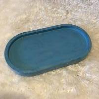 Stylisches Dekotablett, oval aus Beton in blau, puristisch, 18 cm Bild 3