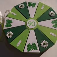 Geldgeschenk,Schachteltorte,  90. Geburtstag, Geldgeschenkverpackung,  Geschenkschachtel zum Geburtstag,Geburtstagskind Bild 1