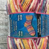 Sockenwolle bunt gemustert,100g, 4-fädig, Strumpfwolle  4-fach, pink,gelb,blau,rot,Lauflänge ca. 425 m, Bild 2