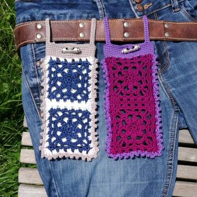 Gürteltasche Handyhülle Handytasche mit Blumen-Grannys aus Baumwolle gehäkelt