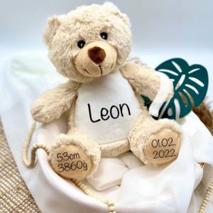 Kuscheltier Teddybär mit Name Personalisiert | Geburtsdaten Bild 1