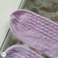 Socken handgestrickt mit Krönchen-Bündchen - ein Unikat,  Größe 38/39, Damensocken, flieder Bild 4