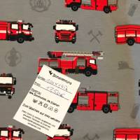 Jersey mit Feuerwehr * Feuerwehrfahrzeuge und Feuerwehrsymbole * Grundfarbe ist GRAU* 1,00 x 1,45 m Bild 2
