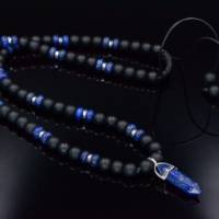 Herren Halskette aus Edelsteinen Lapis Lazuli Onyx und Hämatit mit Amethyst-Anhänger, Länge 61 cm Bild 1