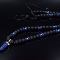 Herren Halskette aus Edelsteinen Lapis Lazuli Onyx und Hämatit mit Amethyst-Anhänger, Länge 61 cm Bild 2