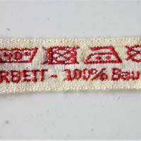 Textiletiketten gewebt - beige - rot - Baumwolle - mit Aufdruck Baumwolle + Pflegesymbole - 50 Stück geschnitten Bild 1