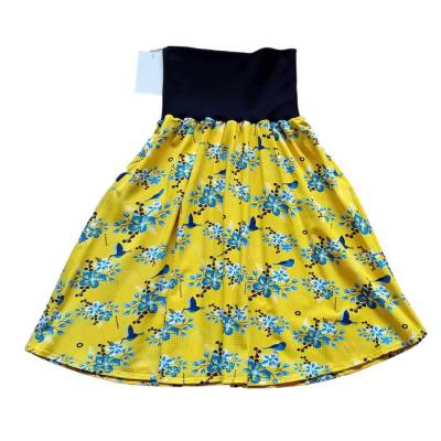 Damenrock Jerseyrock - Tellerrock - Größe 36-40 universal  - Blumenzeit gelb blau