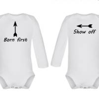 Babybody, Mama, Born First/ Show off , Zwillinge, Geburt, Geschenk Bild 1