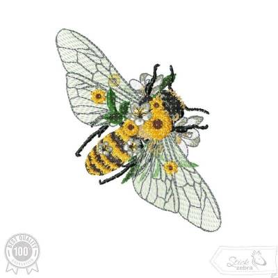 Traumhafte Boho Biene mit Blumen Vollstick Stickdatei